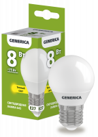 Лампа светодиодная G45 шар 8Вт 230В 3000К E27 GENERICA