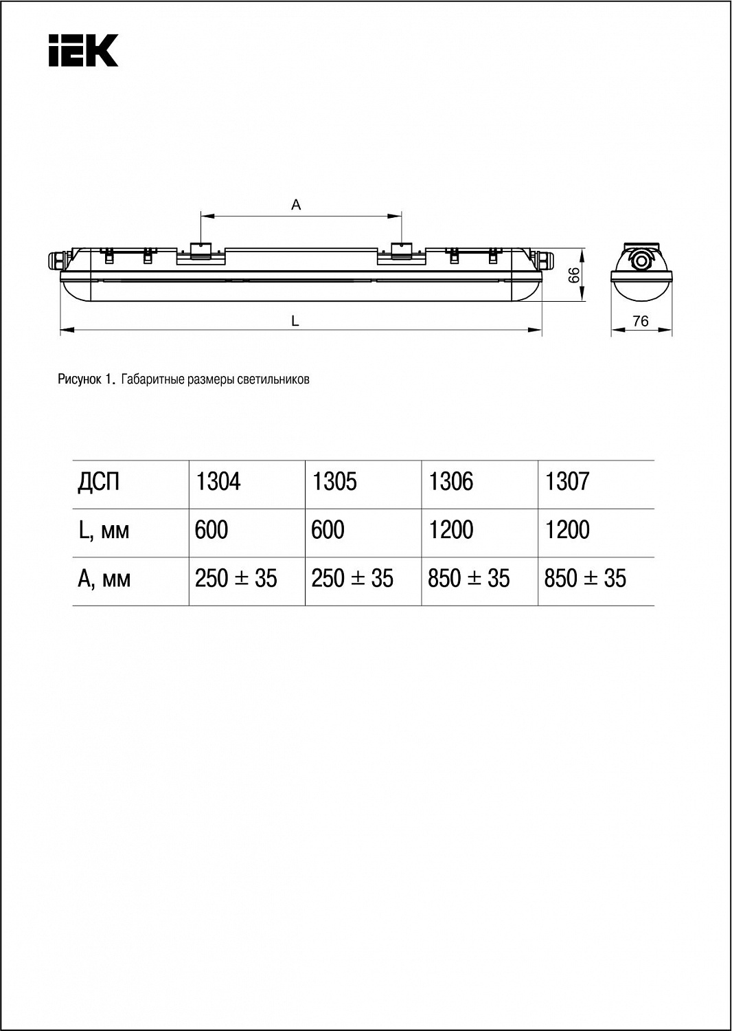 Светильник светодиодный ДСП 1306 36Вт 4000К IP65 1200мм серый пластик IEK