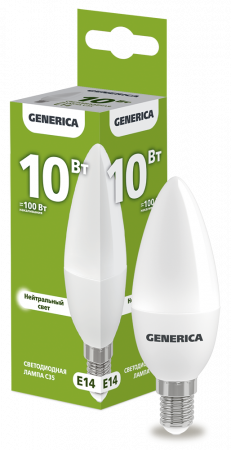 Лампа светодиодная C35 свеча 10Вт 230В 4000К E14 GENERICA – №1
