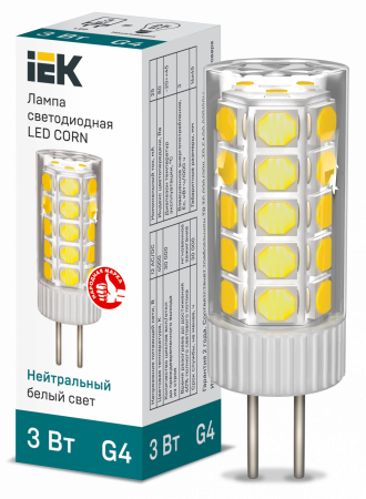 Лампа светодиодная CORN капсула 3Вт 12В 4000К керамика G4 IEK – №1