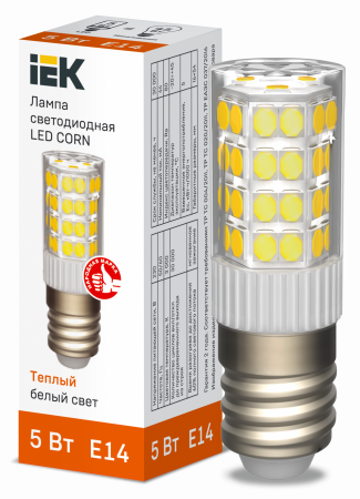 Лампа светодиодная CORN капсула 5Вт 230В 3000К керамика E14 IEK – №1