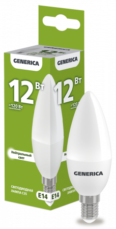 Лампа светодиодная C35 свеча 12Вт 230В 4000К E14 GENERICA – №1