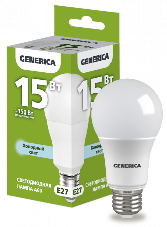 Лампа светодиодная A60 груша 15Вт 230В 6500К E27 GENERICA – №1